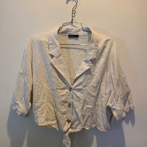 Very J Linen Button Down Blouse